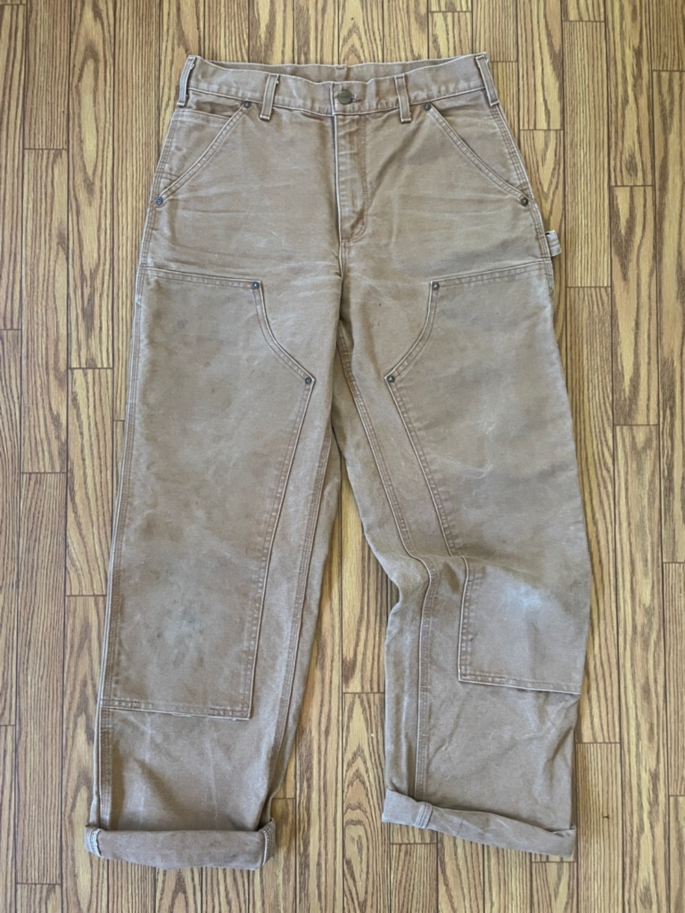Vintage Carhartt B01 tan duck canvas double knee workwear utility pants size 30”